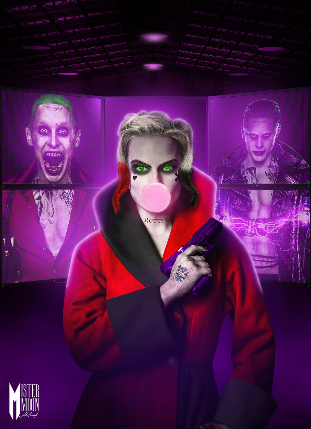 Harley Quinn Joker Neon Movie Poster Framed or Unframed Glossy Poster Free UK Shipping!!!